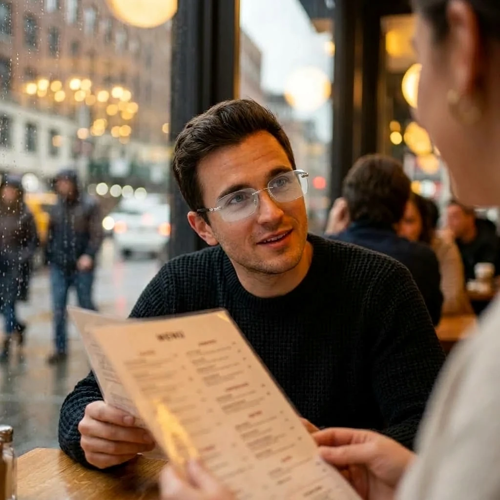 Reading a menu with Blue View Glasses